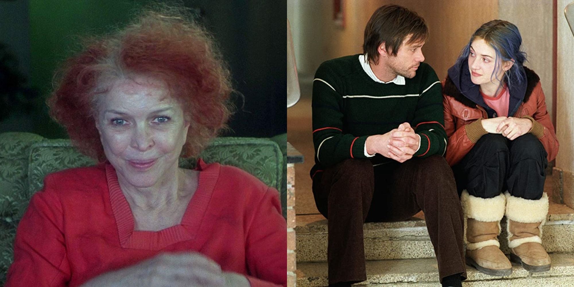 Split image showing Sarah Goldfarb in Requiem for a Dream and Joel and Clementine in Eternal Sunshine