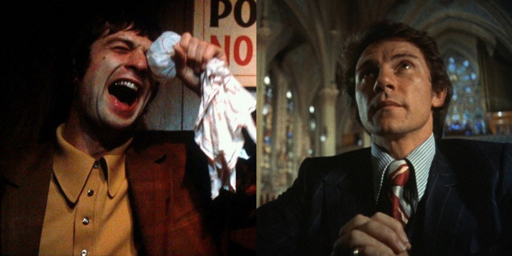 Robert De Niro as Johnny in a bar and Harvey Keitel as Charlie in church in Mean Streets