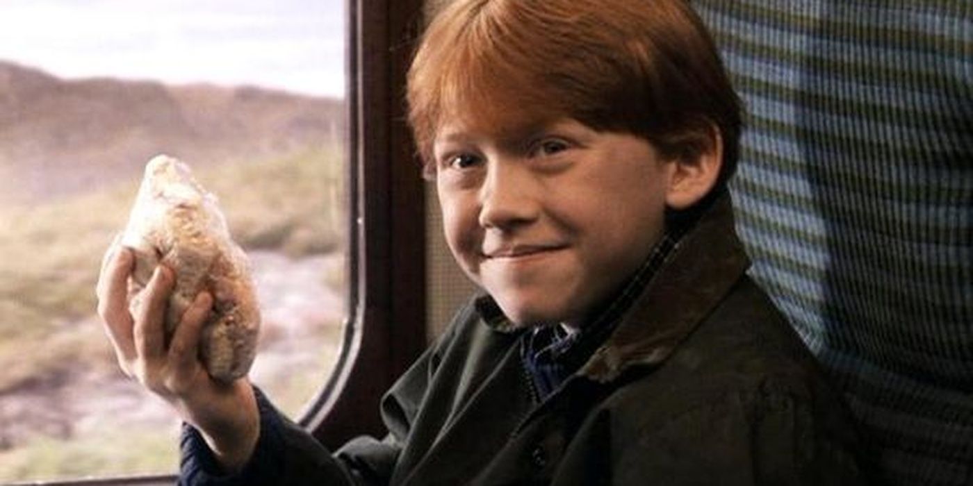 Ron enjoying a sandwich aboard the Hogwarts Express