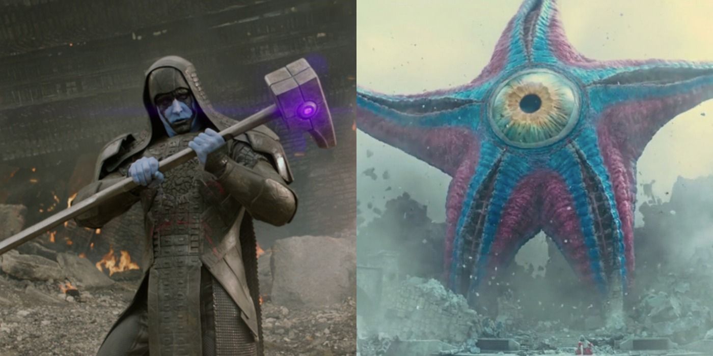 Ronan and Starro trying to conquer a planet.