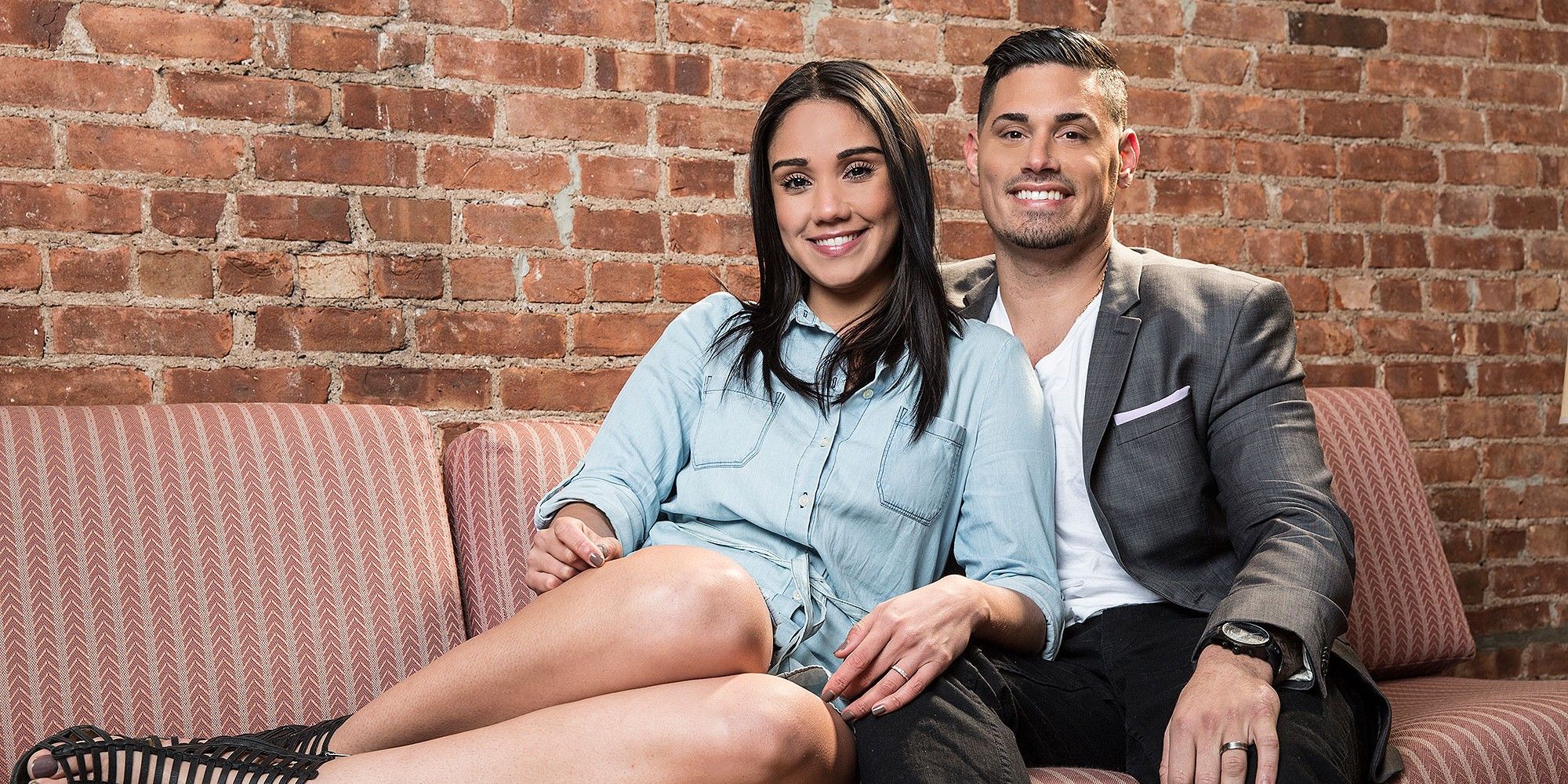 Ryan De Nino Jessica Castro Married At First Sight sitting on couch smiling
