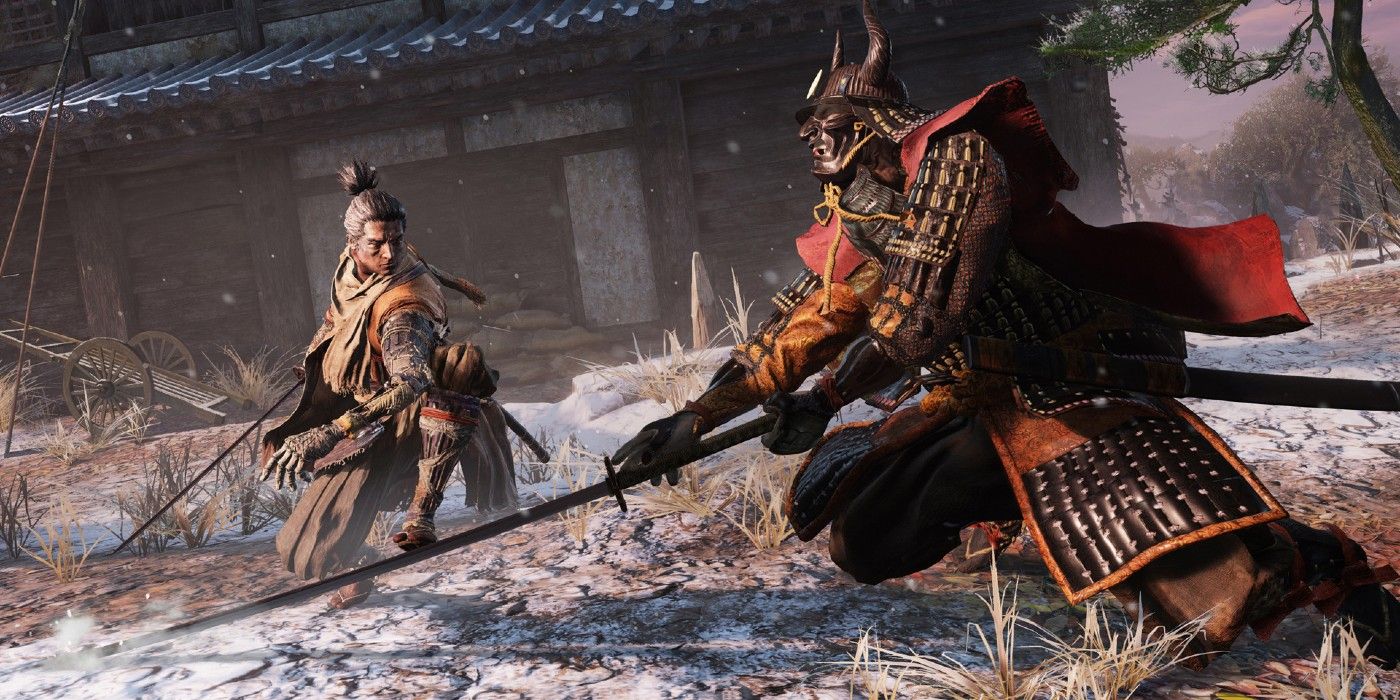Two people fighting with swords in Sekiro