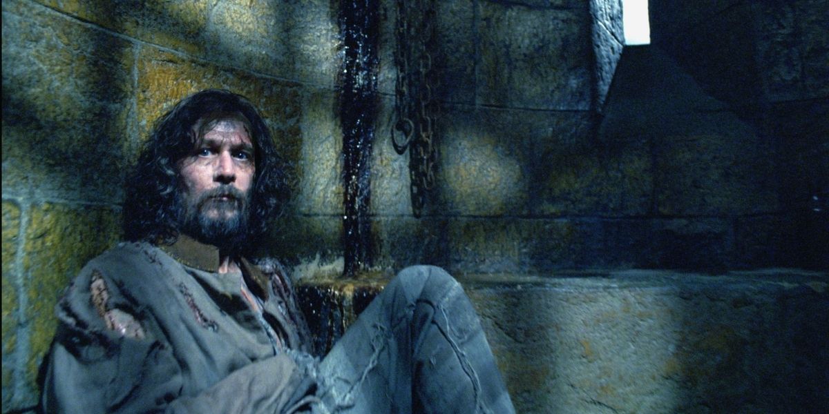Sirius Black sits in an Azkaban cell in Harry Potter and the Prisoner of Azkaban
