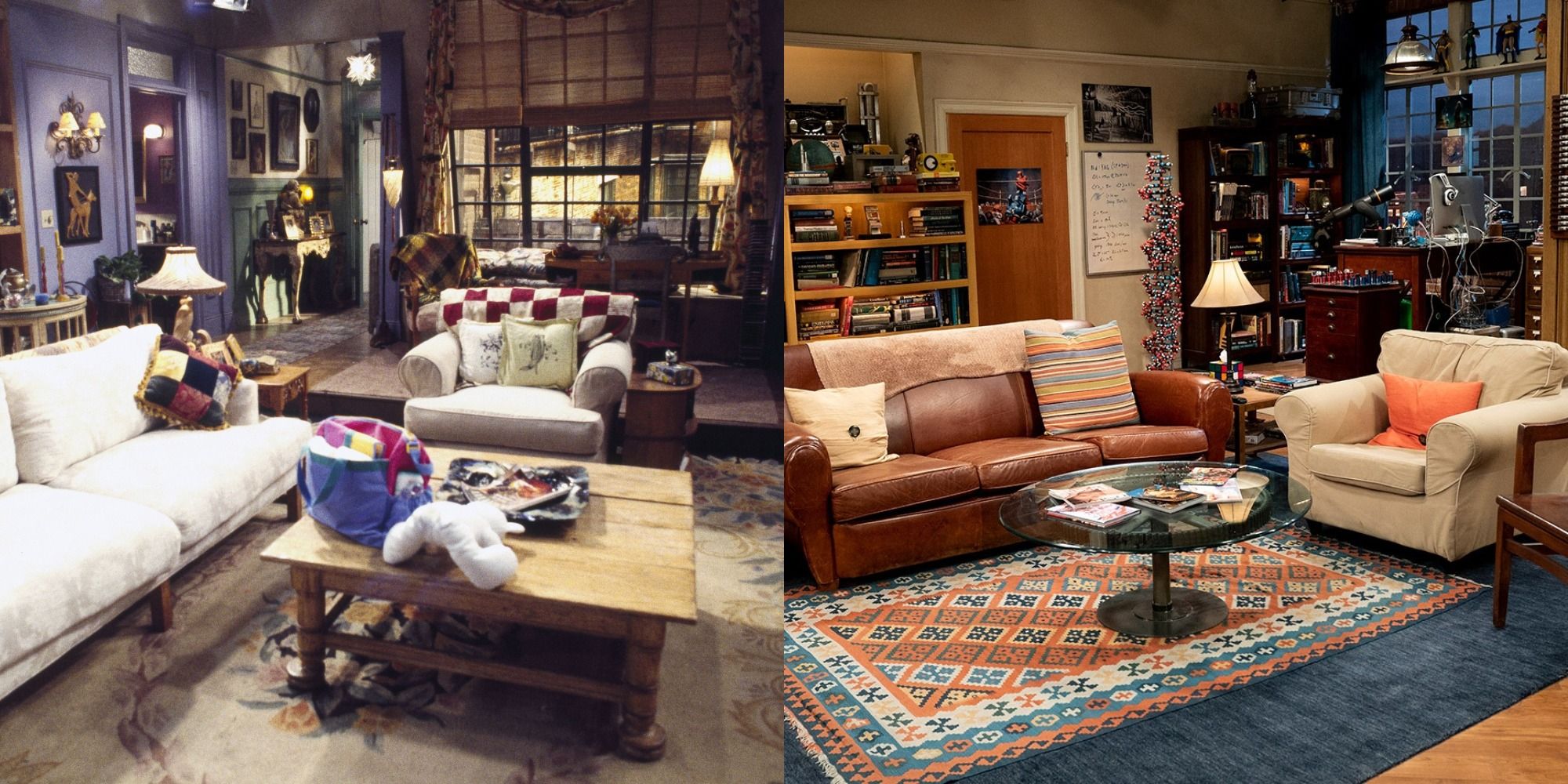 Two side by side images of the apartments from Friends and Big Bang Theory.