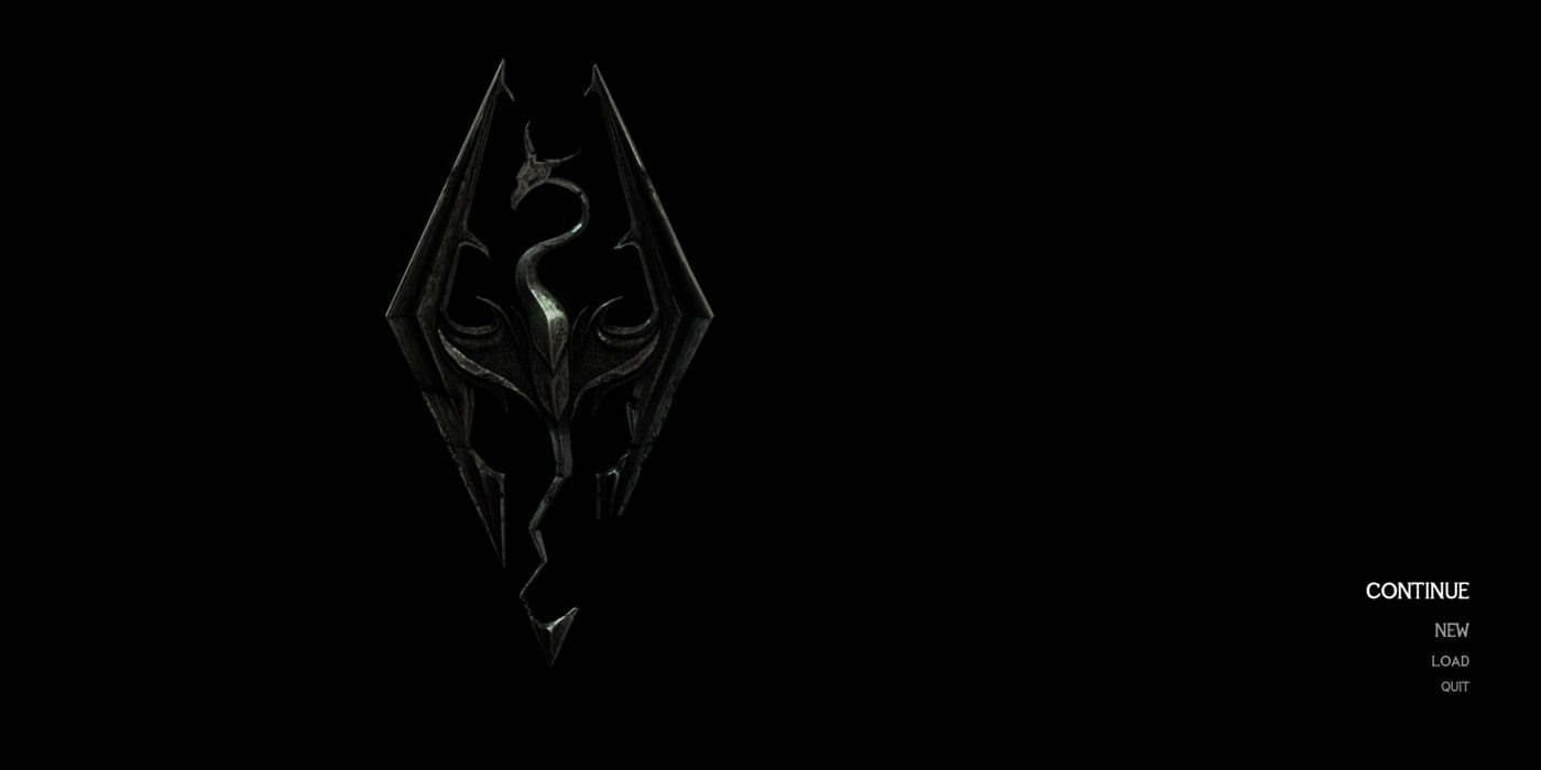 A shot of Skyrim’s main menu after being cleaned with a mod