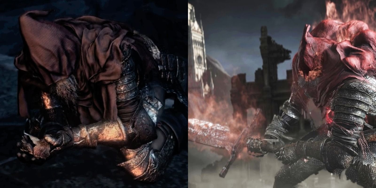 Slave Knight Gael as a non-hostile NPC and as a boss in the Ringed City