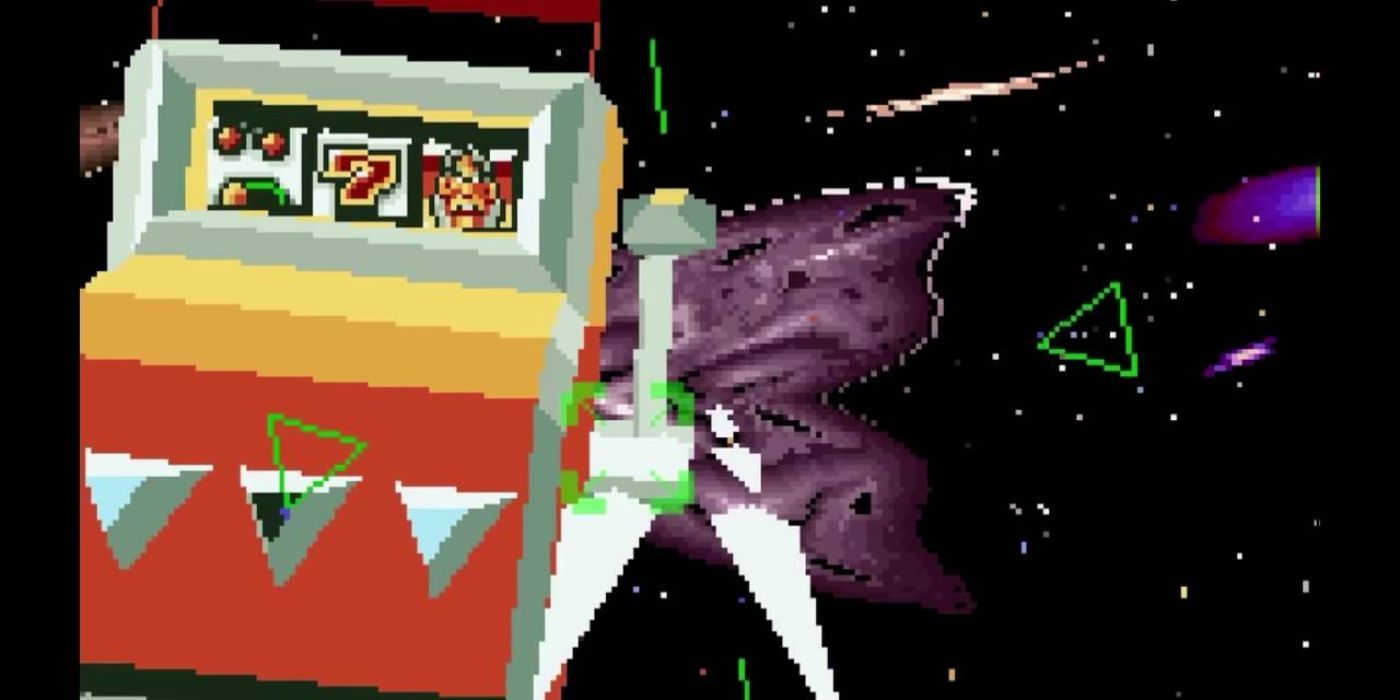 The Slot Machine boss in space in the game Star Fox