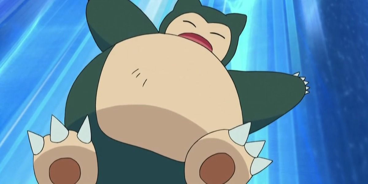 Ash's Snorlax jumps down in the Pokemon anime.