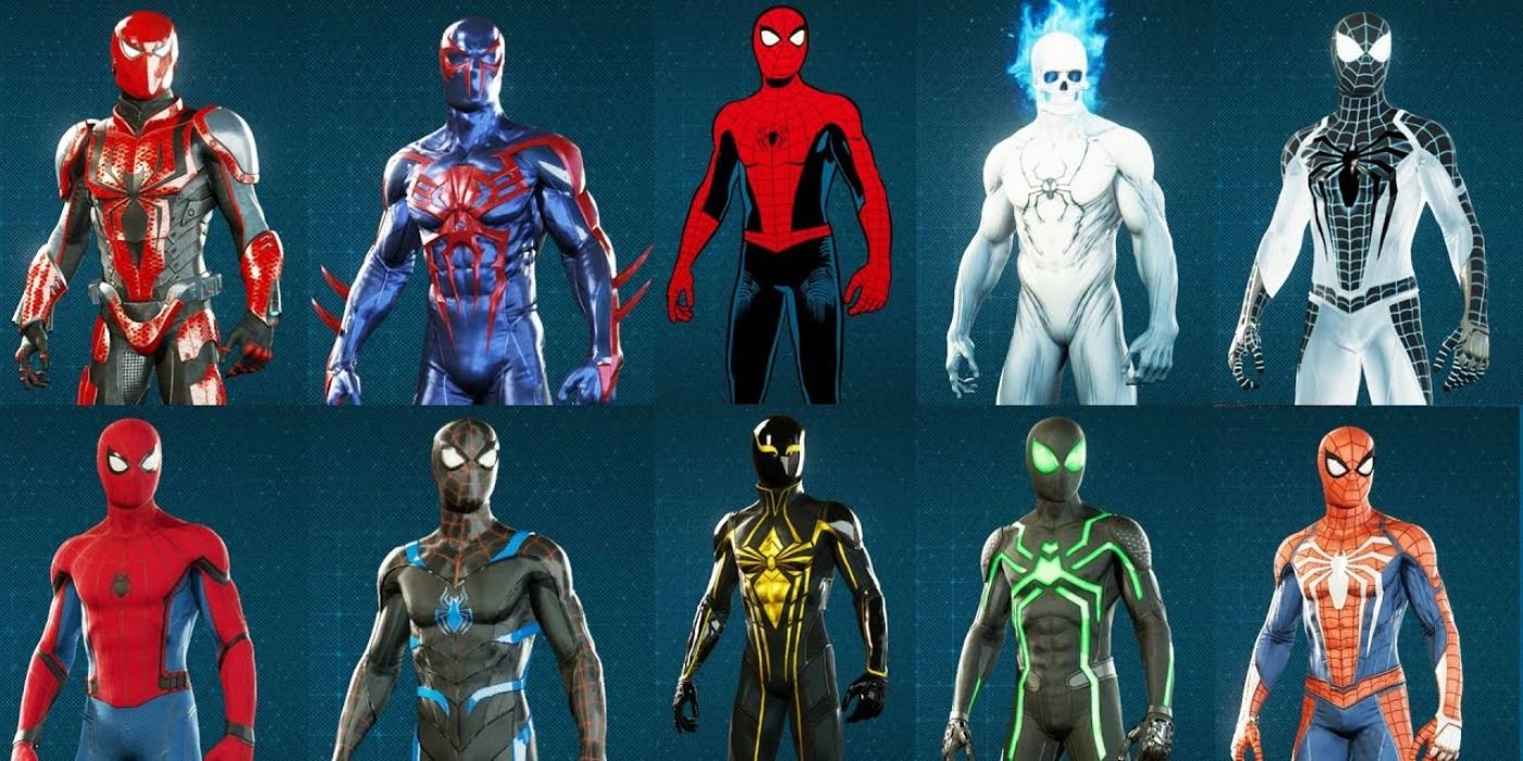 Some of the suits unlockable in Spider-Man