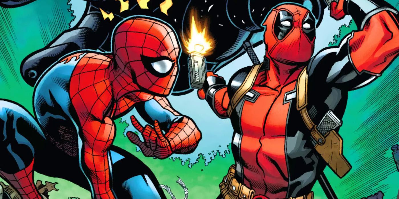 Spider-Man and Deadpool battling villains together in Marvel comics.
