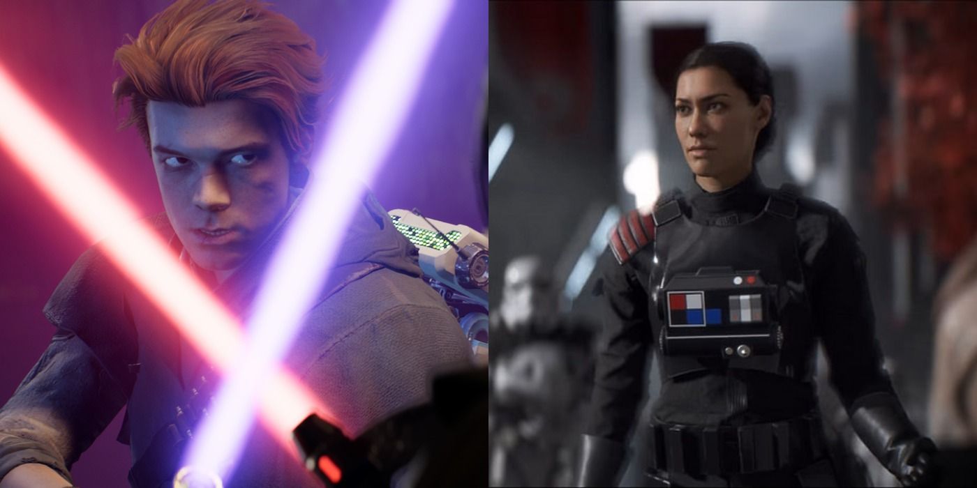 Split image of Cal Kestis fighting the Second Sister and Iden Versio in Star Wars