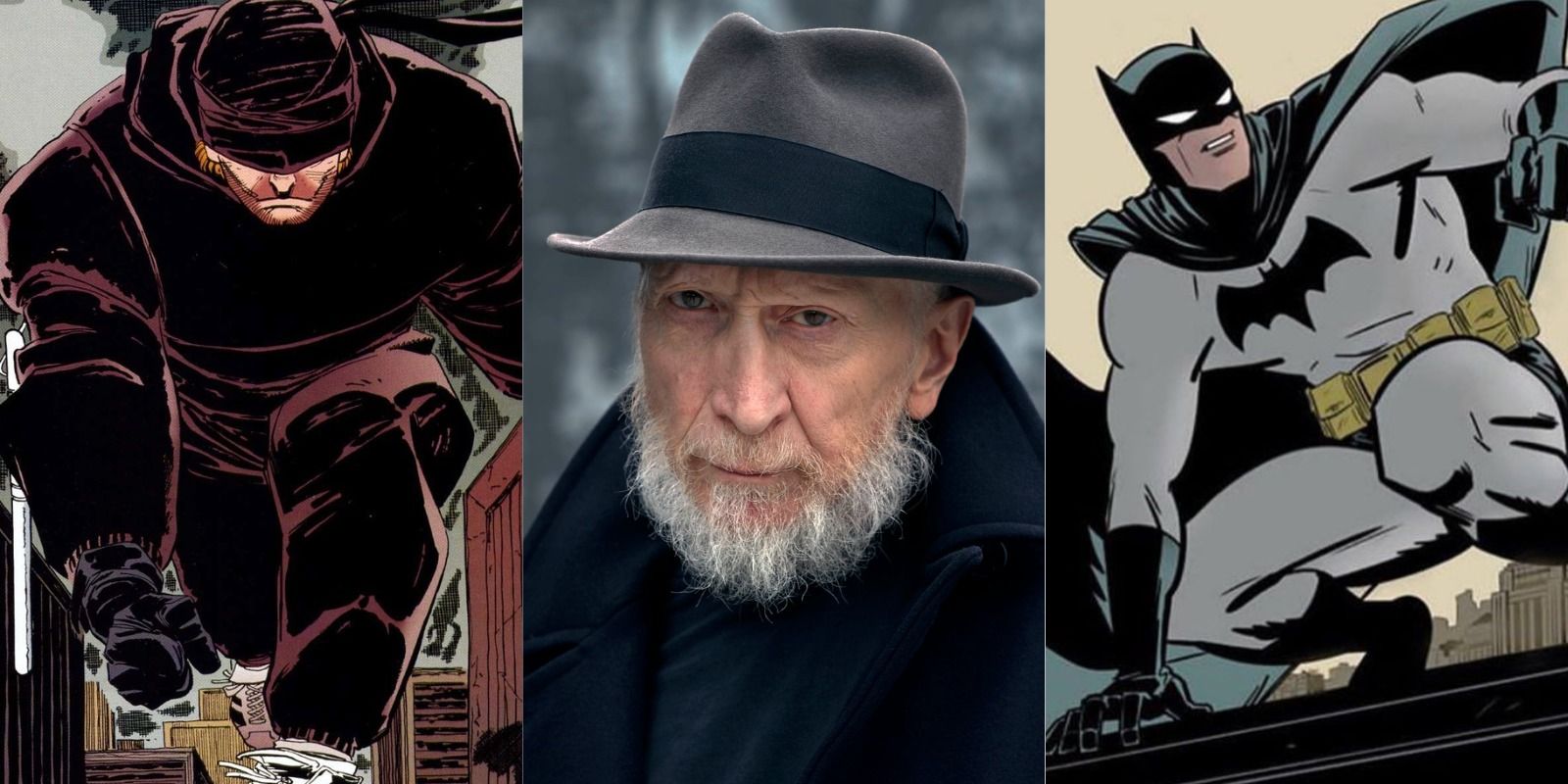 Split image of Frank Miller, Daredevil, and Batman Year One