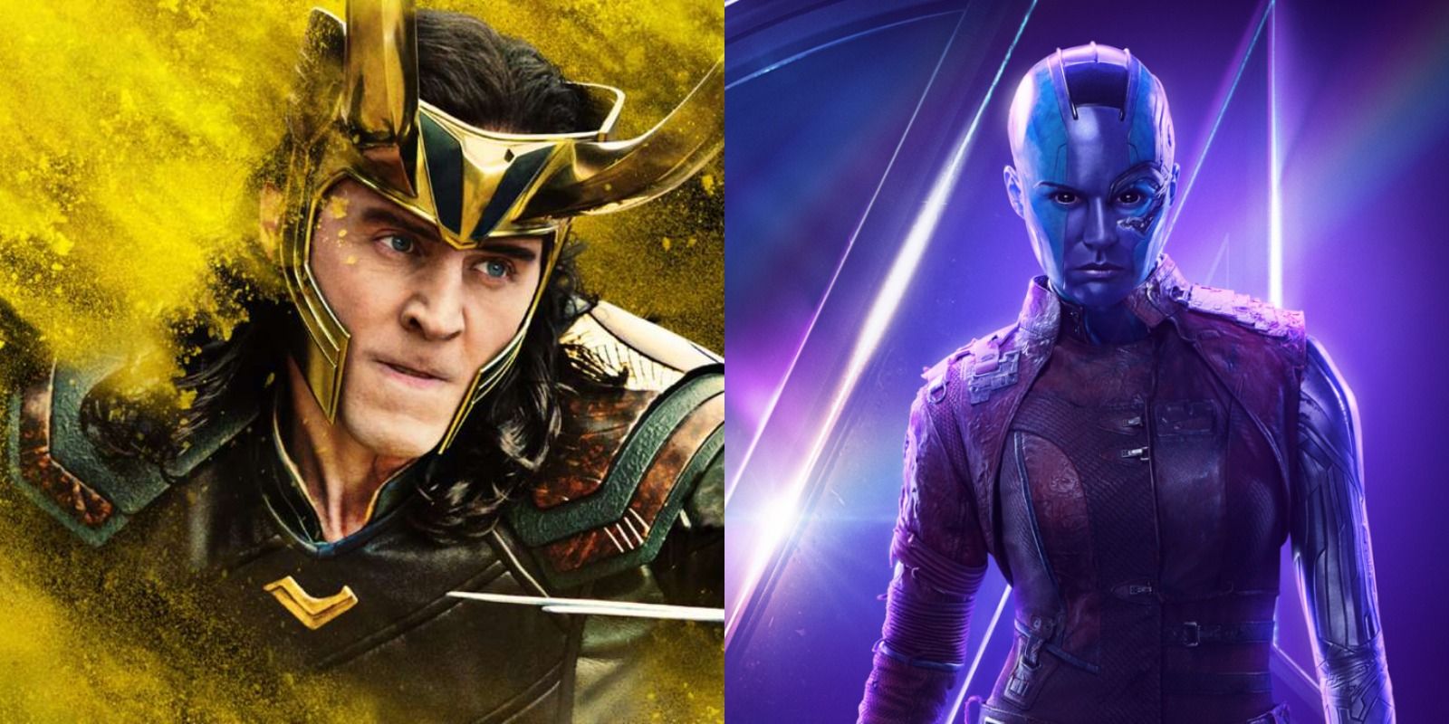 Split image of Loki from Thor: Ragnarok and Nebula from Avengers: Endgame