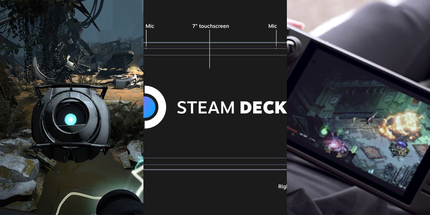 Split image of Portal and the Steam Deck feature