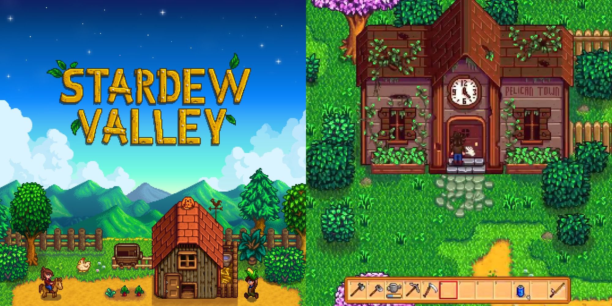 Split image showing the cover of Stardew-Valley and the Community Center