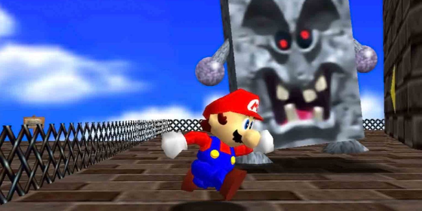 Mario Running from Whomp in Mario 64