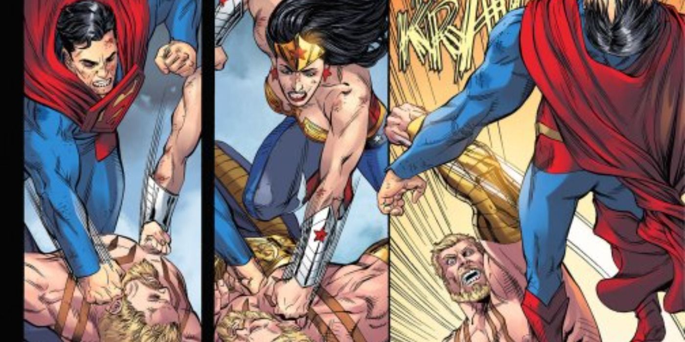 Superman and Wonder Woman fight Herakles together in Injustice comics
