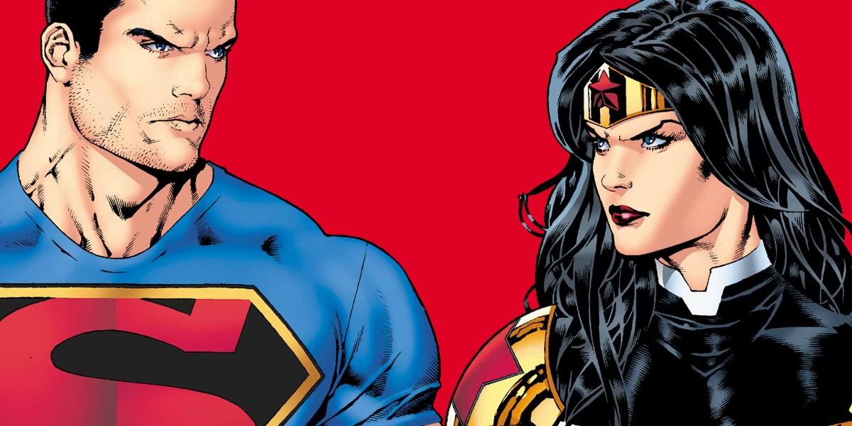 Superman and Wonder Woman look angrily at each other.