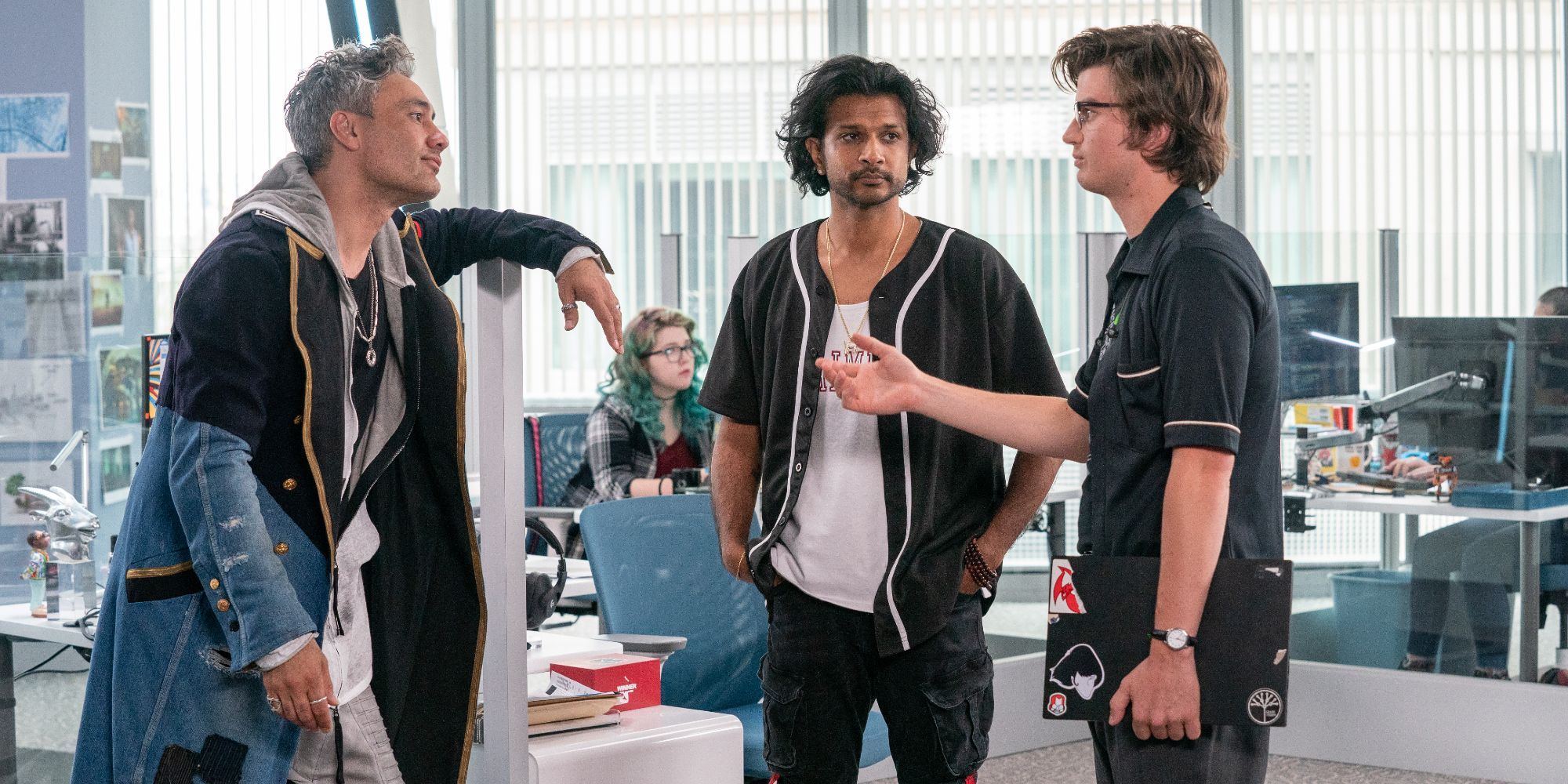 Taika Waititi, Utkarsh Ambudkar and Joe Keery in Free Guy