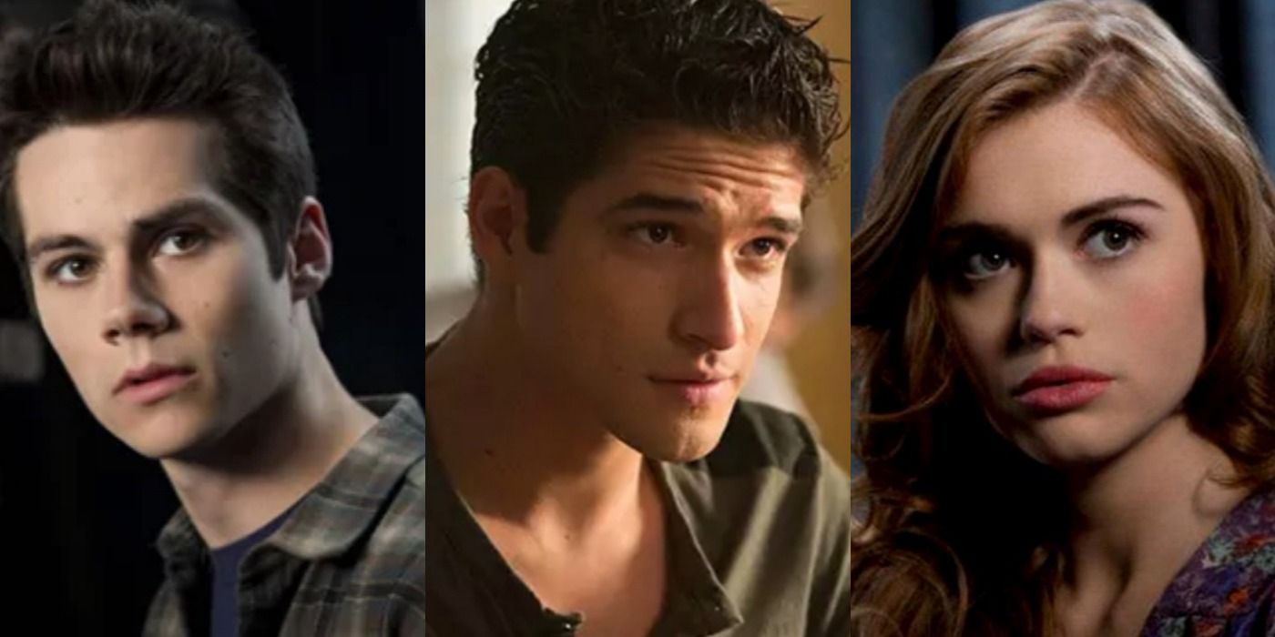 A split image depicts Stiles, Scott, and Lydia in Teen Wolf