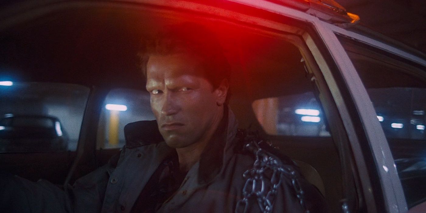 The Terminator driving a stolen police car