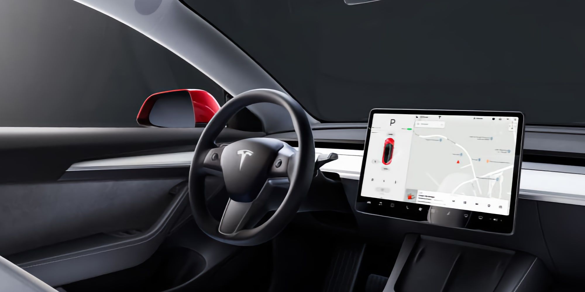 Tesla Model 3 Interior Touchscreen And Side MIrror