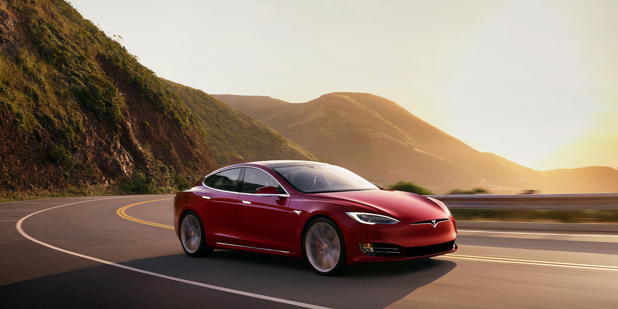 Tesla Model S Cornering Turn On Mountain Road