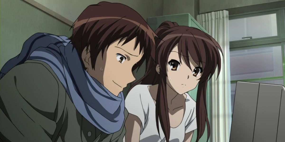 Kyon and Haruhi as they appear in The Disappearance of Haruhi Suzumiya.