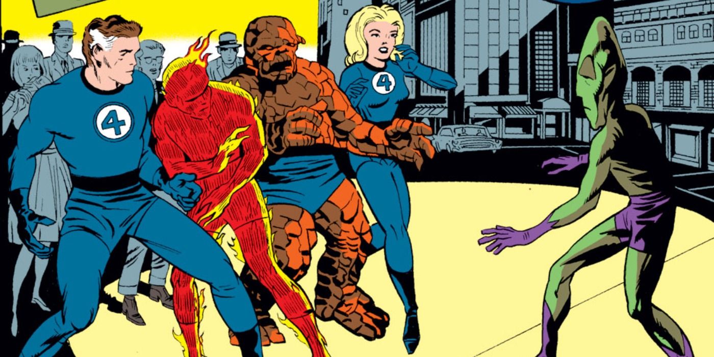 The Fantastic Four confront the Impossible Man in Marvel comics.