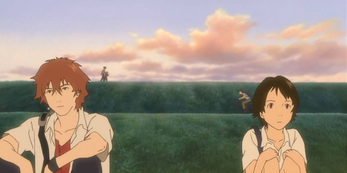 The Girl Who Leapt Through Time leads sit at the classic anime riverbank.