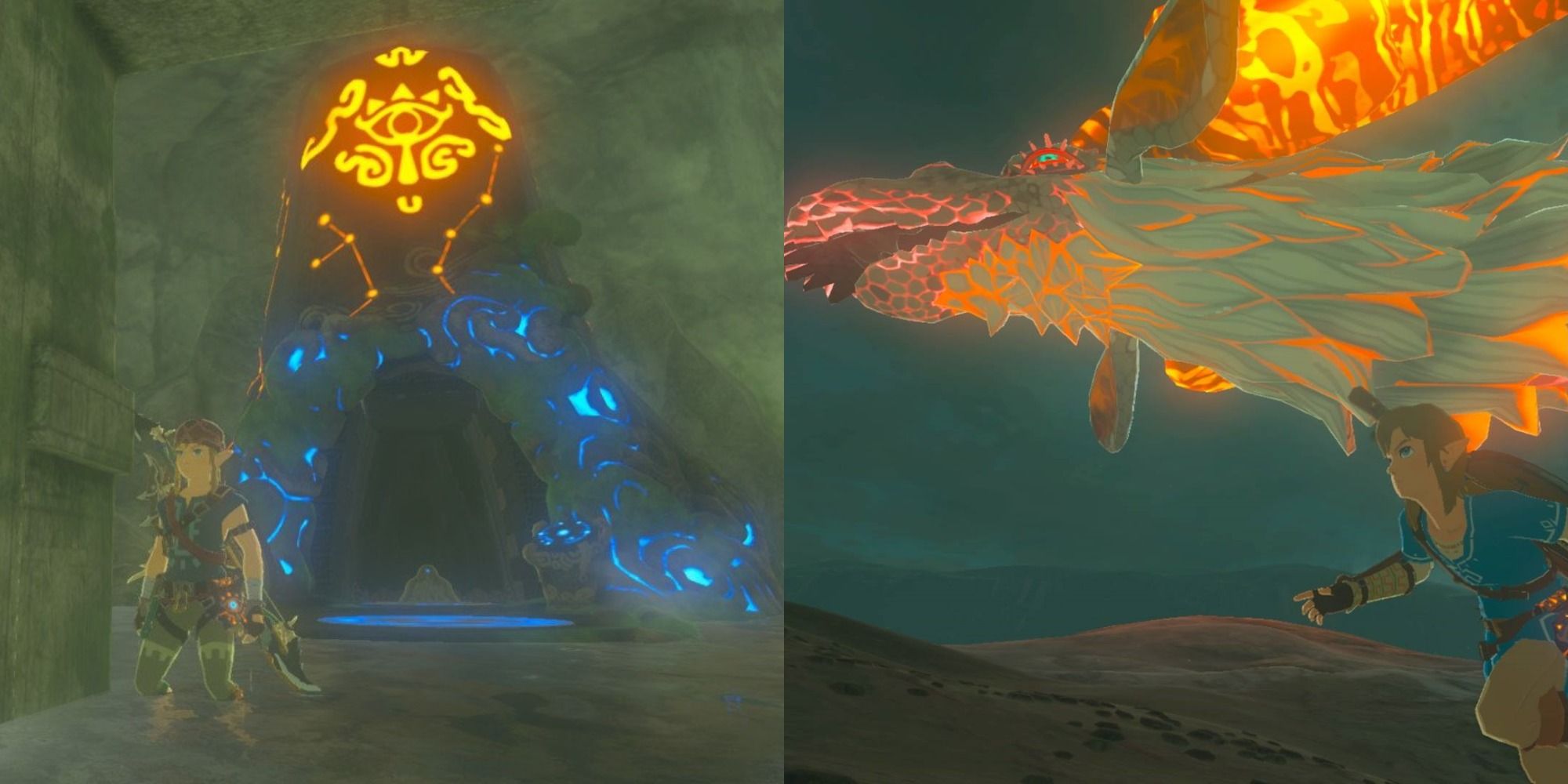 Split image: The entrance to the Shrine of Power in