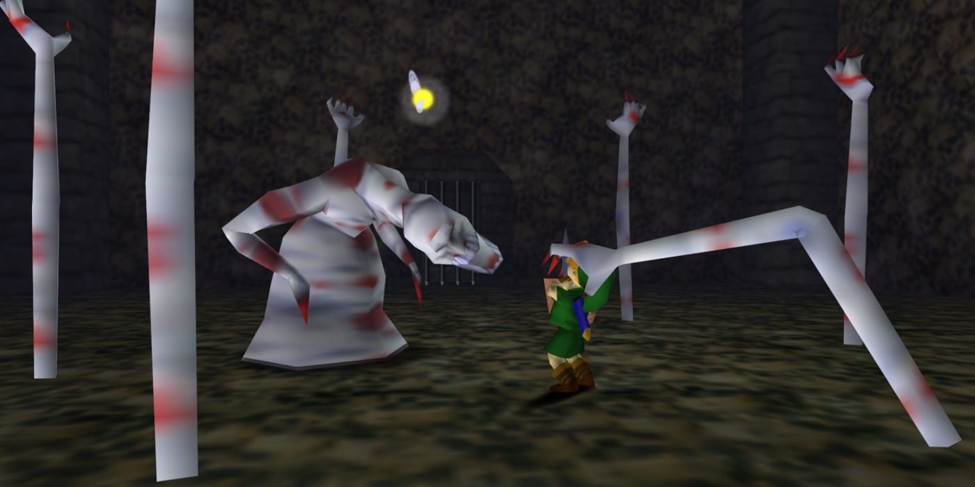 Link fighting against a white abomination in Ocarina of Time