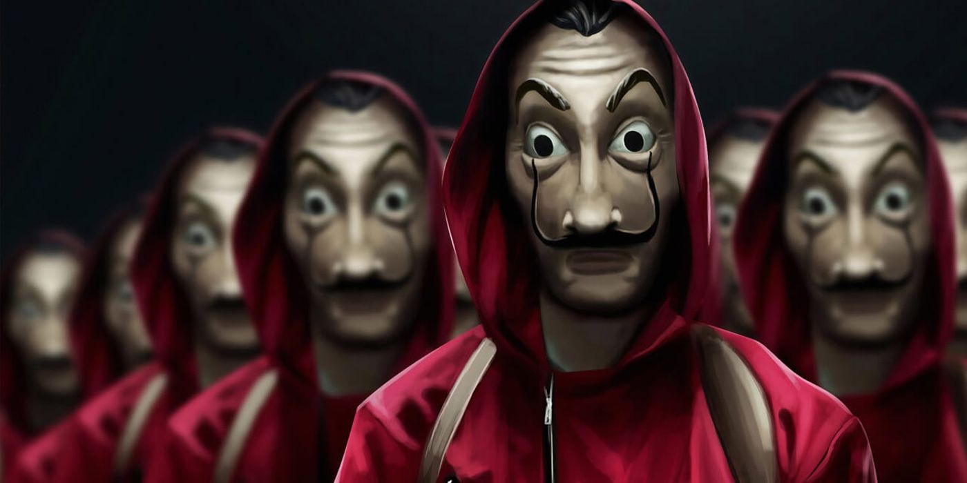 The Money Heist crew masked on Netflix.