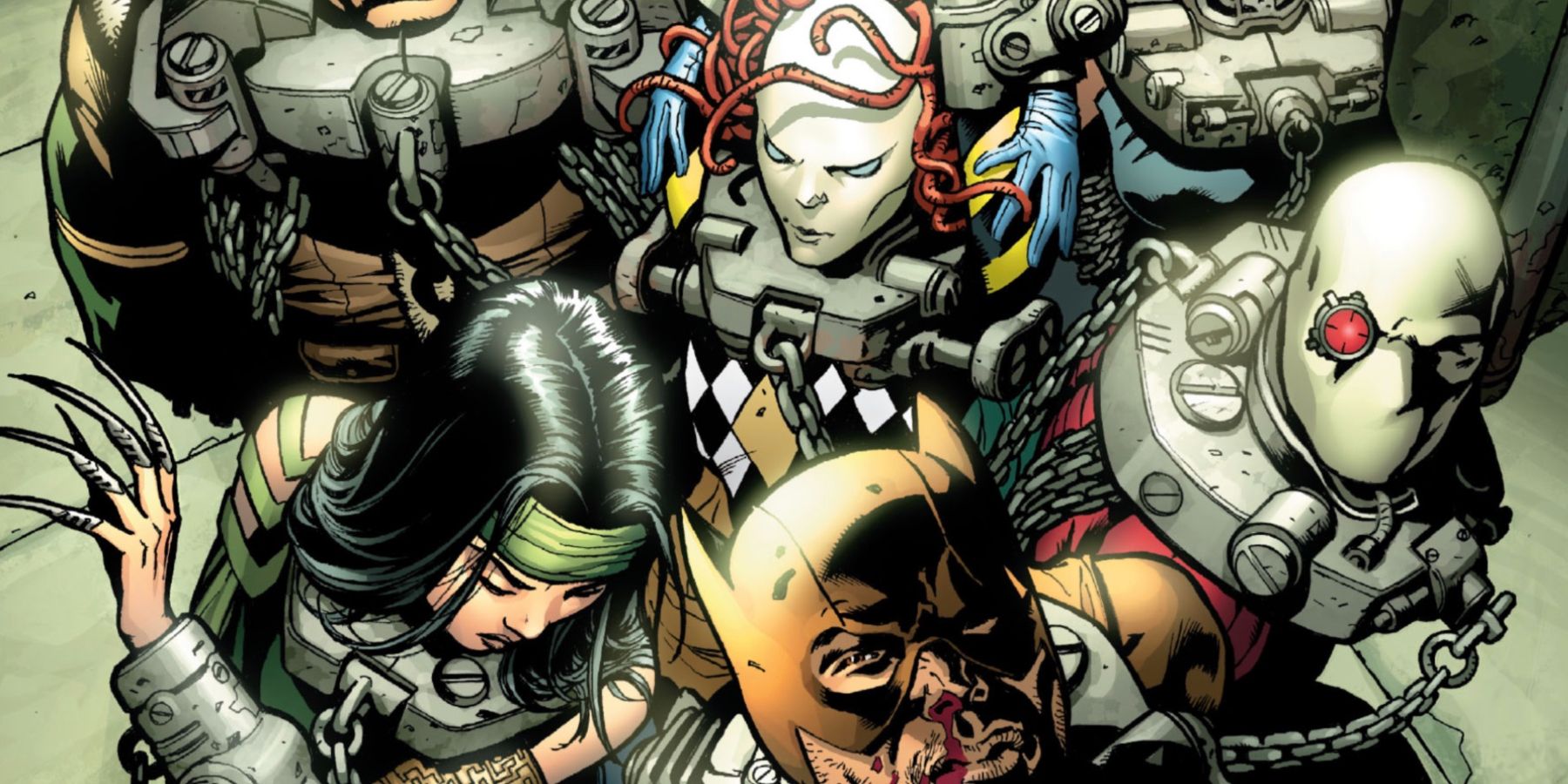 The Secret Six in chained collars in DC's Secret Six.