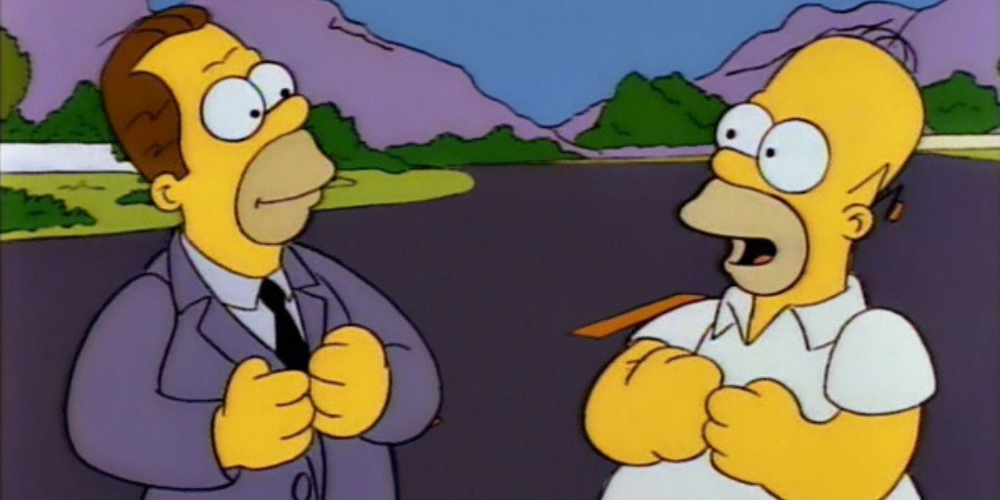 Homer and Herbert Powell face each other in The Simpsons