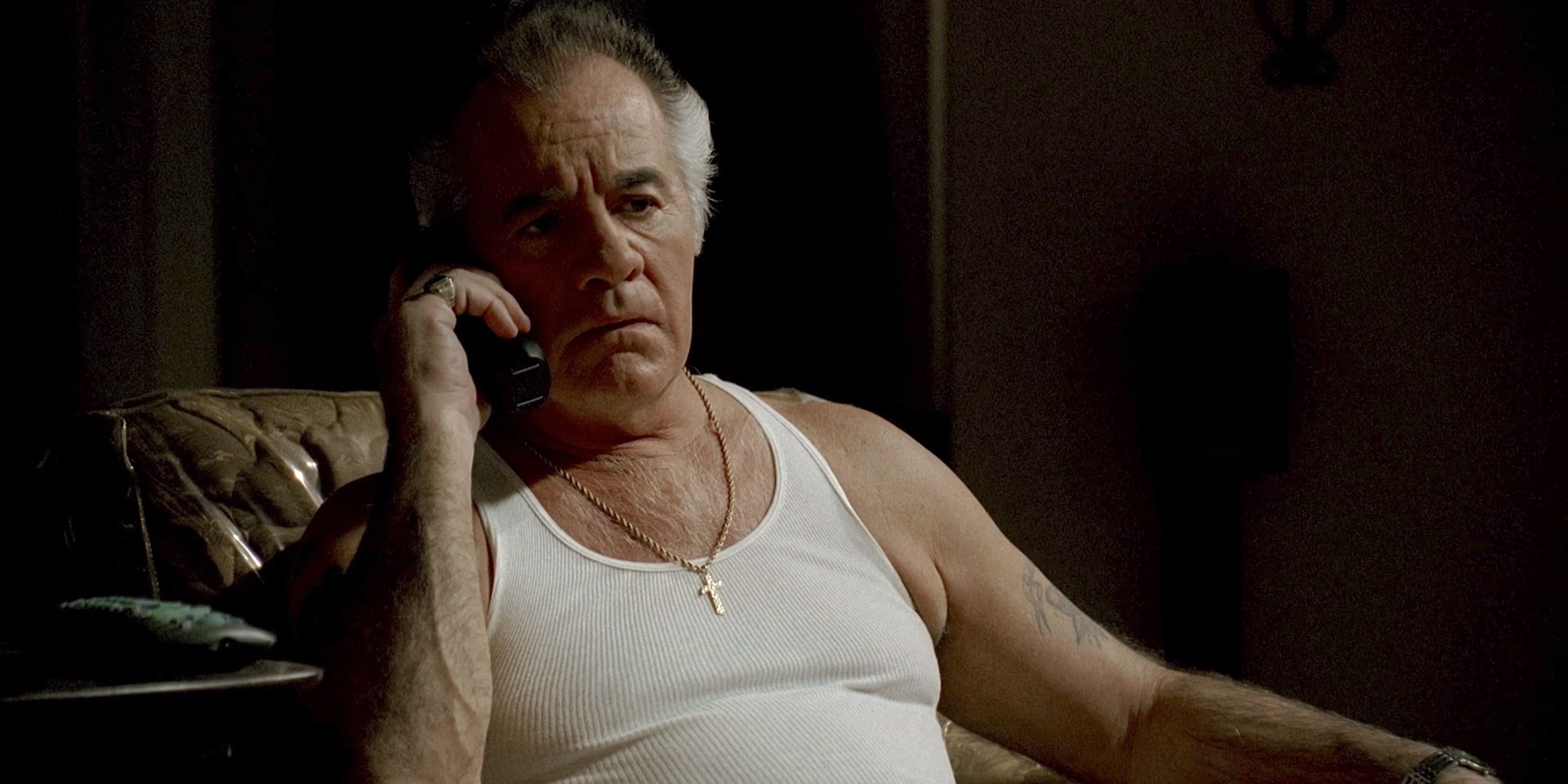 Paulie speaks to his mother on the phone as she is at the Green Grove Retirement Community in The Sopranos
