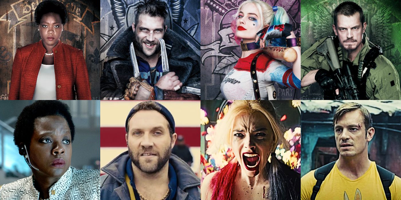 The Suicide Squad Characters 2016 vs 2021 Amanda Waller Harley Quinn Boomerang Rick Flag