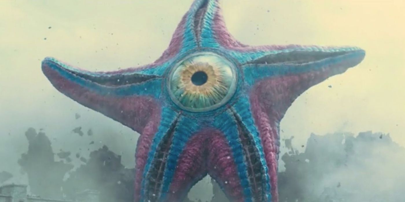 Starro the Conqueror rampagin around Corto Maltese in The Suicide Squad