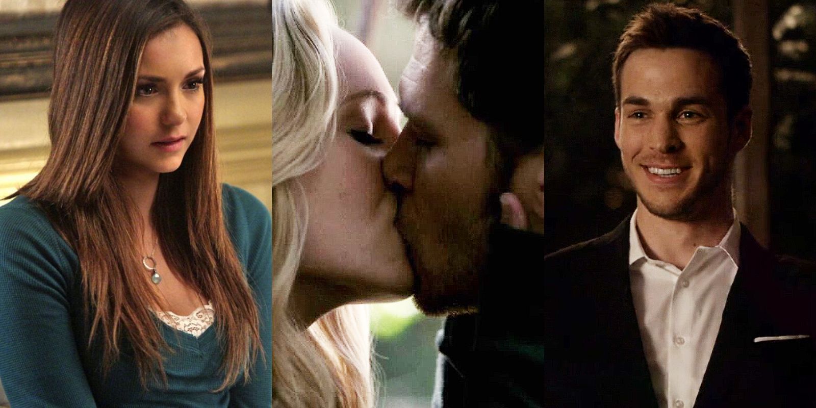 The Vampire Diaries: Elena sitting; Klaus and Caroline kissing