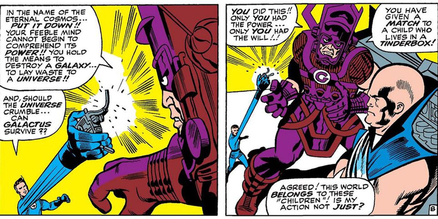 The Watcher helps Fantastic Four stop Galactus in Marvel Comics.