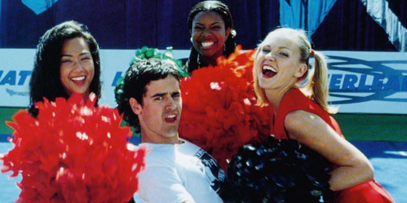 The ending of Bring It On with three cheerleaders dancing with Torrence's boyfriend on Bring It On