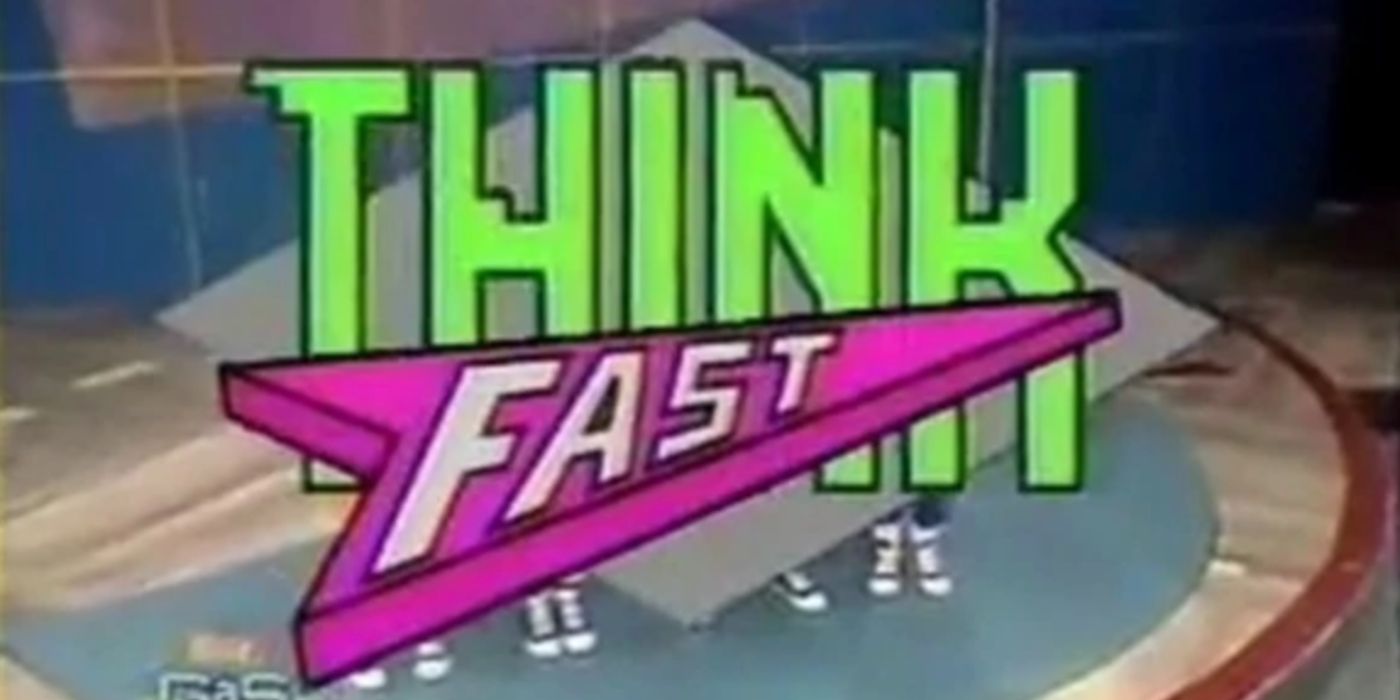 The logo for Nickelodeon's Think Fast in pink and green writing.