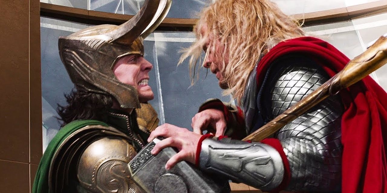 Loki and Thor fight on Stark Tower in The Avengers
