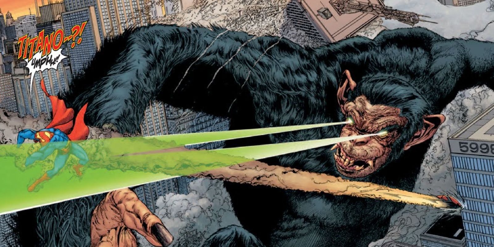 Titano The Super Ape usando su visión de Kryptonita en Superman en los cómics de DC