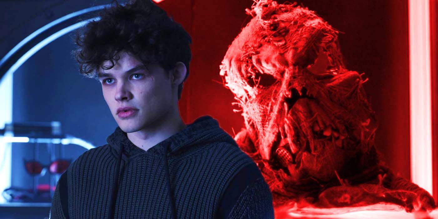 Blended image of Jason Todd and Scarecrow in Titans