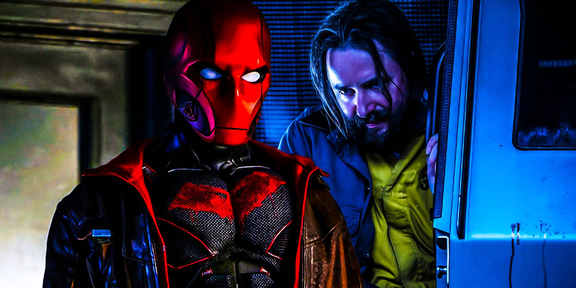 Blended image of Red Hood and Jonathan Crane in Titans
