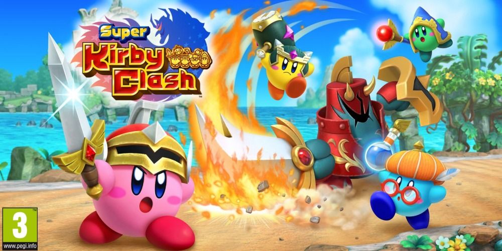 Title screen for Super Kirby Clash on Nintendo Switch