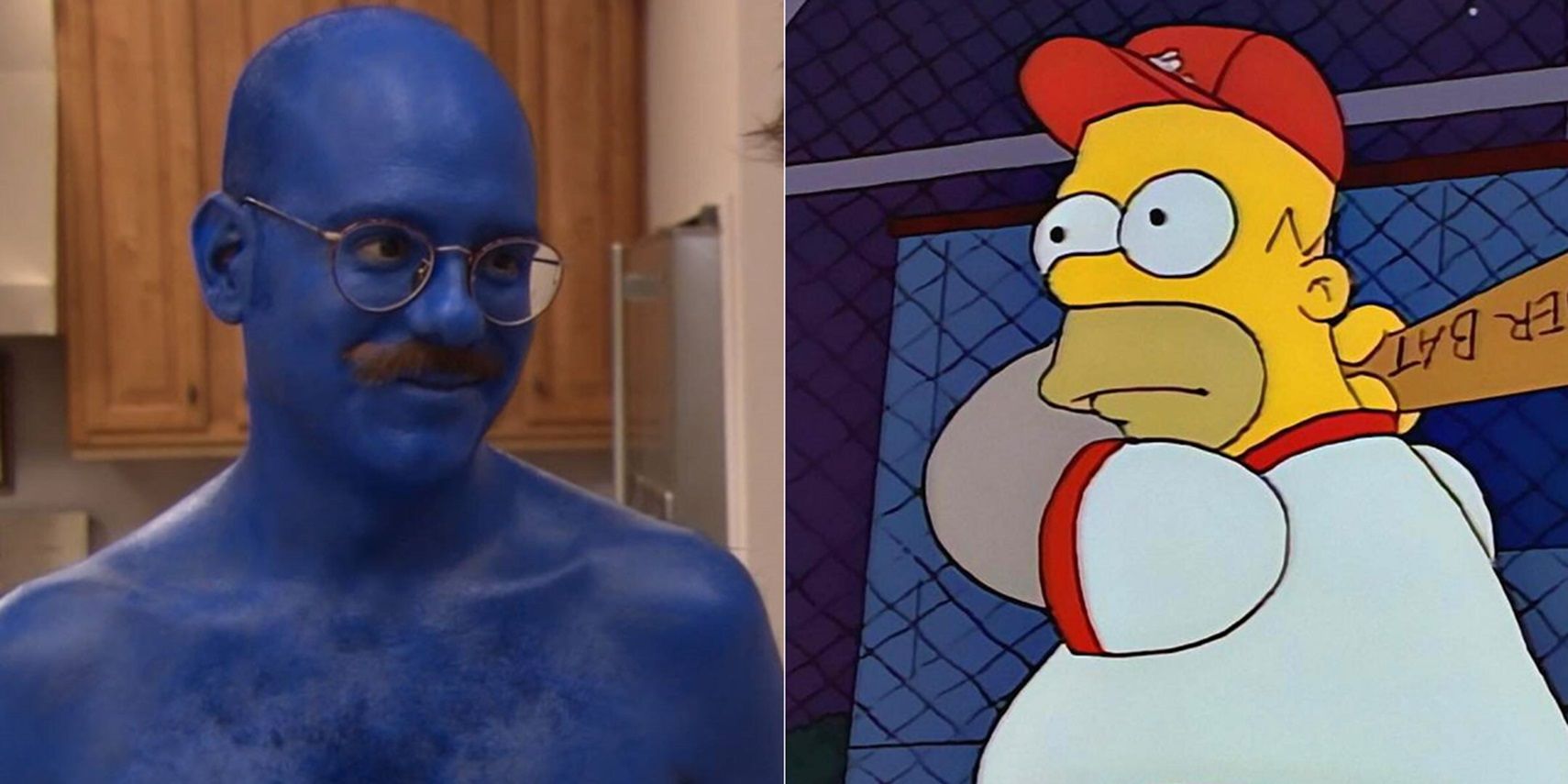 Tobias painted blue in Arrested Development and Homer at the bat in The Simpsons
