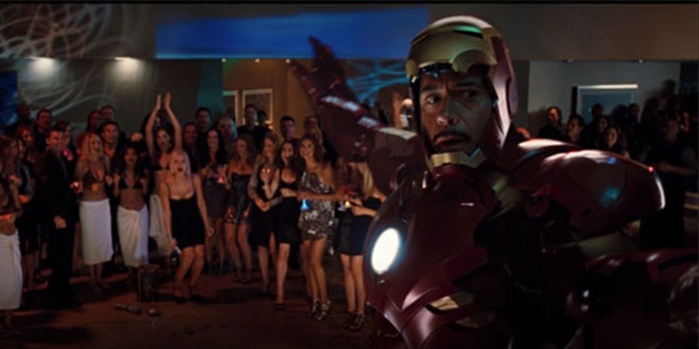 Tony Stark as Iron Man at a party in Iron Man 2.