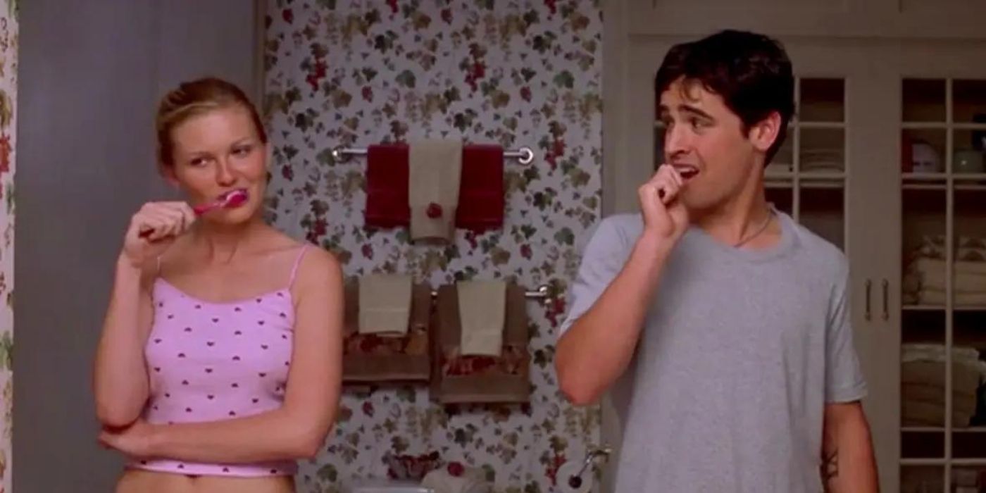 Torrance and Cliff brushing their teeth in the bathroom in Bring It On